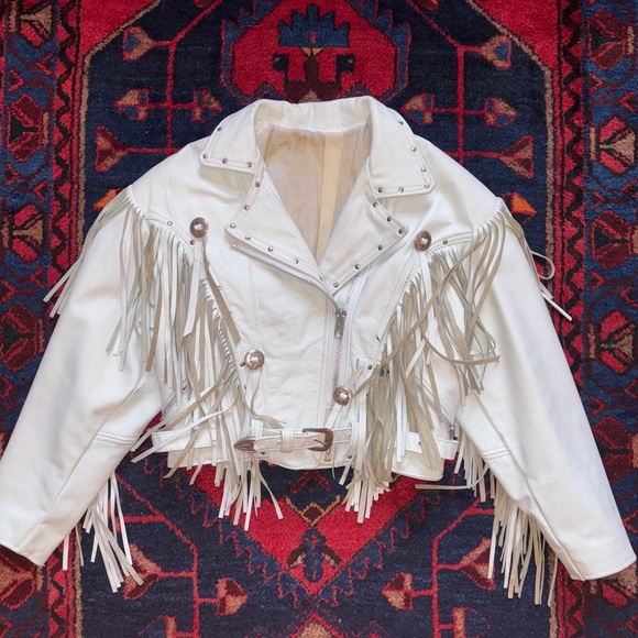 Vintage 80s Eagle Fringed Cow-Boy Western Leather Jacket - Picture 2 of 10